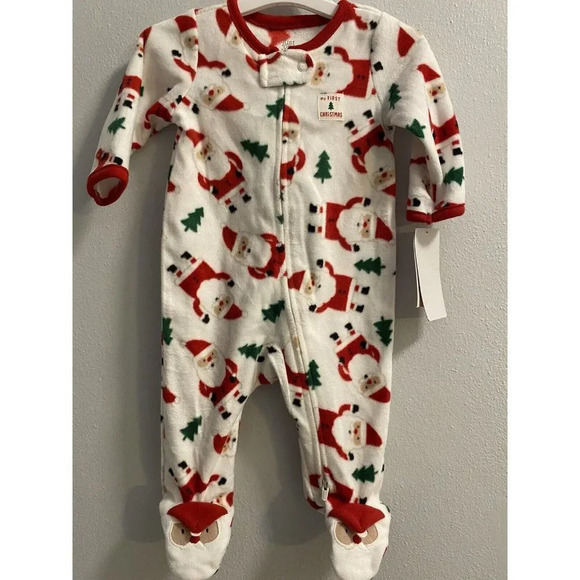Unisex Boy Girl Baby Santa Footed Pajama Just One You made by carter's 3 Months - Picture 1 of 10